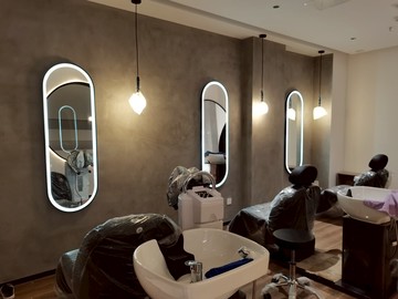 北歐長橢圓形發光鏡子理發美發店影樓化妝鏡子壁掛鏡落地鏡帶燈鏡