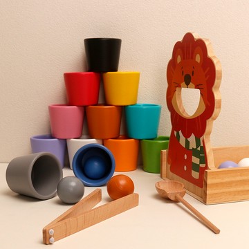 兒童蒙氏球和杯子 夾珠早教益智玩具 顏色認知玩具 配對分類玩具 餵食遊戲