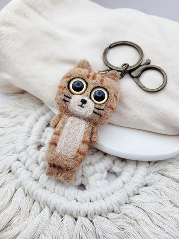 珮寧手作│大眼方方貓-橘貓│貓咪羊毛氈.鑰匙圈.吊飾│