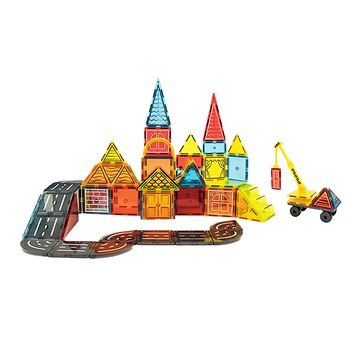 KiKimmy 彩窗磁力片工程車積木玩具組 88片 邊角圓潤光滑 確保安全使用  混和顏色  1組