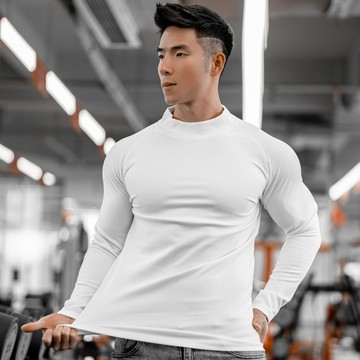 秋冬新款男運動長袖 休閒跑步 健身素色 280克雙面德絨 插肩長袖