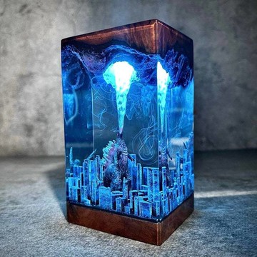 哥斯拉擺件 城市大作戰 哥斯拉原子呼吸燈 環氧樹脂燈 Resin Gift Lamp