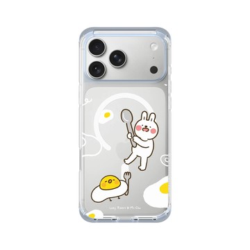 iPhone 17 Pro Max ClearX (MagSafe 兼容) 冰透藍 - 懶散兔與啾先生 Lazy Rabbit and Mr.Chu - 荷包蛋