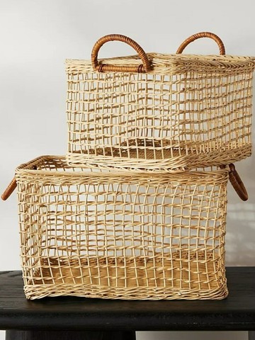 公司貨 免運 快速出貨 編織藍 藤編收納筐桌面雜物整理化妝品面膜籃子ins風簡約神器簍子