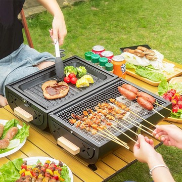 抽屜式雙面抽拉烤肉架_含烤盤+贈奶茶杯710ML 墨黑色