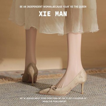 【鞋漫】新中式高跟鞋女刺繡復古國風配裙名媛蝴蝶結細跟單鞋尖頭