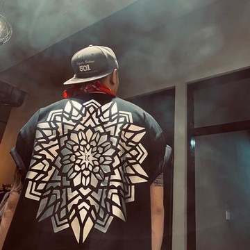 紋身師潮牌西海岸環狀燙銀落肩寬松加大碼重磅短袖T恤