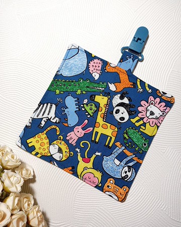 純棉夾二層-四層紗/兒童手帕/手帕夾/擦手巾/小方巾-動物園(藍)