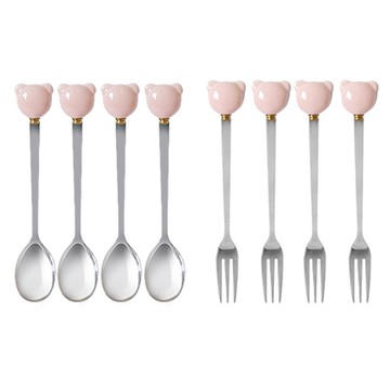 Lime Olive Varne 小熊茶匙+茶叉組 粉色  1組  4p 茶匙 + 4p 茶叉