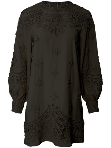 Carolina Herrera - floral-appliqué long-sleeve minidress - women - Polyester - 10 - Black