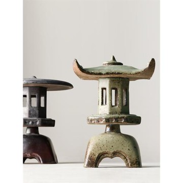 九土創意手工粗陶香爐香薰仿亭建筑燭臺復古精油燈爐家用書房臥室