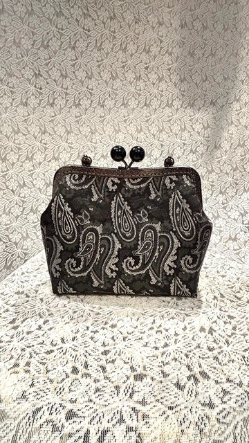 MBC 人手製 20cm M型手挽 口金 黑銀色 腰果花