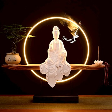 大號創意中式倒流香爐燈圈觀音擺件沉香檀香熏爐現代簡約客廳裝飾