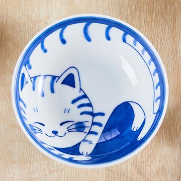 [cocostyle]日本進口美濃燒陶瓷日式輕量餐具虎斑貓貓咪面碗飯碗
