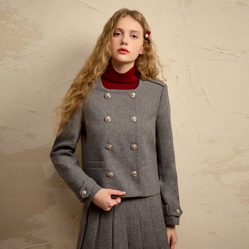 SO NICE 法式雙排釦可機洗羊毛修身短版外套