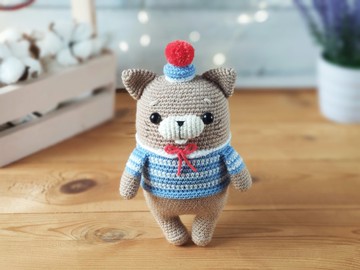 手工鉤針編織水手服貓 – 20 公分 Amigurumi 裝飾娃娃