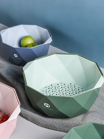 廚房創意圓形加厚瀝水籃家用雙層清洗水果漏盤盆洗菜盆淘米籃小孔