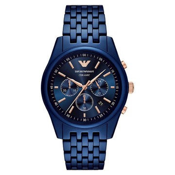 EMPORIO ARMANI 亞曼尼 AR70016 陶瓷三眼計時腕錶 藍 41mm｜樂天領券現折★全館特惠中★指定刷卡回饋10%