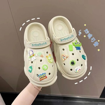 台灣現貨🌹 踩屎感卡通洞洞鞋 沙灘女洞洞鞋防滑女涼鞋 拖鞋 外穿室內家居防滑增高包頭厚底 懶人拖 isn時尚學生半拖
