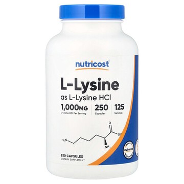 Nutricost, L-賴氨酸，1000 毫克，250 粒膠囊（每粒膠囊 500 毫克）