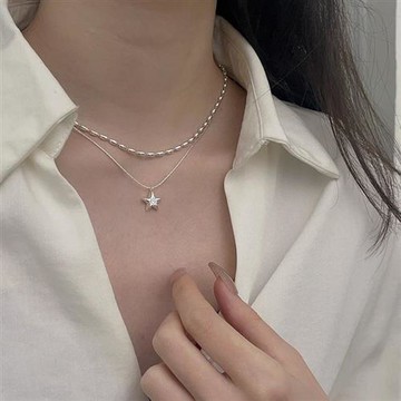 925純銀項鍊星星吊墜-疊戴鎖骨鏈氣質鋯石女飾品2色74iu8【獨家進口】【米蘭精品】