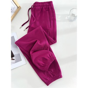 火龍果亮色春秋款運動褲女2025新款休閑純棉衛褲女彩色毛圈舒適褲
