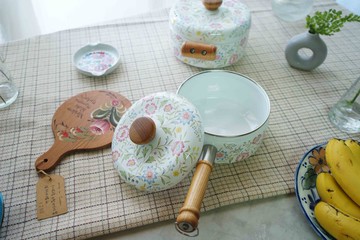 日本雜貨-法式鄉村風碎花花柄長木柄單柄珐瑯鍋