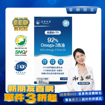 【新朋友首購價】92% Omega-3 rTG高濃度魚油EX（120顆）【每會員限購1盒、1次】