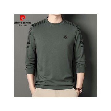 皮爾卡丹春秋男士桑蠶絲羊毛長袖T恤圓領衛衣寬松百搭打底衫男裝
