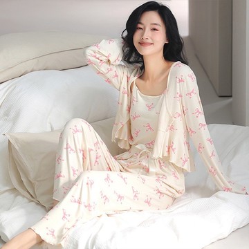 Pink Lady 罩杯式 蝴蝶絮語 吊帶居家服 冰絲春秋 三件式成套睡衣