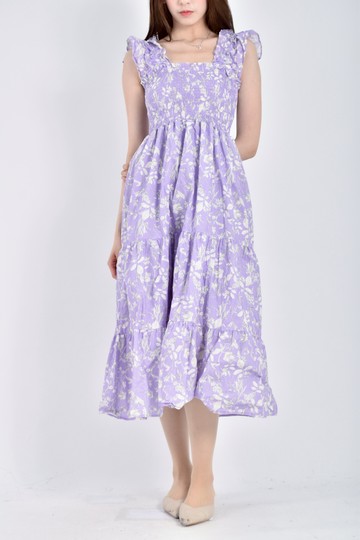 加購優惠(S) 質感碎花無袖紫色洋裝