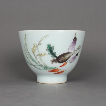 清同治粉彩 清白紋茶杯單杯 古玩古董陶瓷器手工仿古老貨收藏擺件