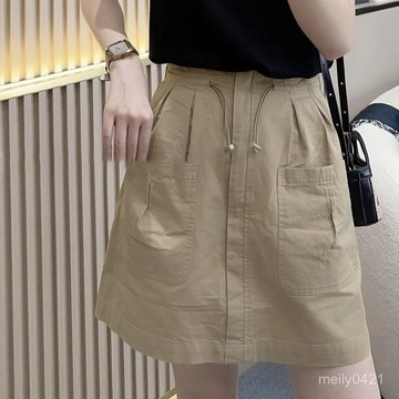 ⭐國潮短裙⭐【店鋪熱銷】2025夏季新款工裝半身裙女韓版高腰小個子花苞鬆緊腰A字口袋短裙