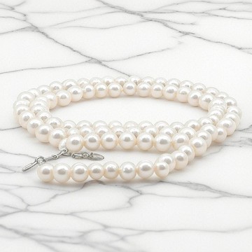 【氣質百搭】經典優雅銀鍊圓形珍珠項鍊 | 圓珠拋光切割