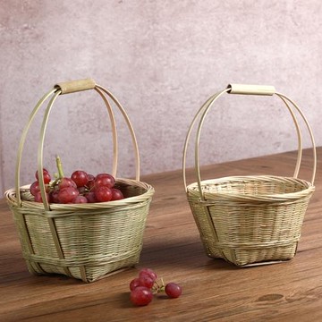 竹編果籃 客廳家用收納筐 茶點籃 手工編制創意提籃 干果籃瓜子簍