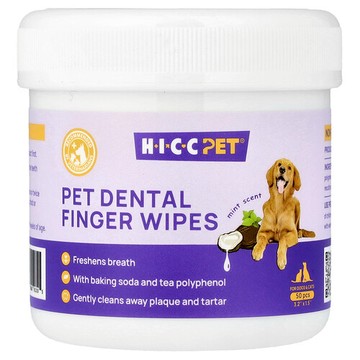 HICC Pet, 寵物潔牙指套溼巾，貓狗專用，薄荷香，50 片