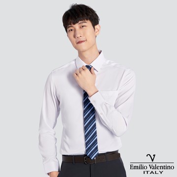 【Emilio Valentino】修身彈性長袖襯衫-斜紋白