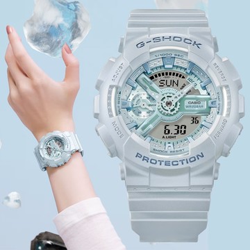 CASIO 卡西歐 G-SHOCK WOMEN 霧面珍珠光 絲緞奢華雙顯錶-藍色 GMA-S110ST-2A
