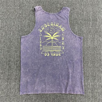 鯊魚沙灘男款彩色印花全棉背心運動歐美亮色水洗旅游圓領無袖T恤