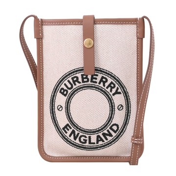 BURBERRY 8121457 Anne 圓徽標LOGO帆布斜背手機包.米/淺棕