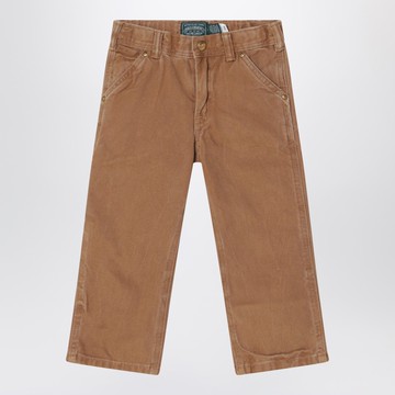 Brown vintage-effect cotton trousers
