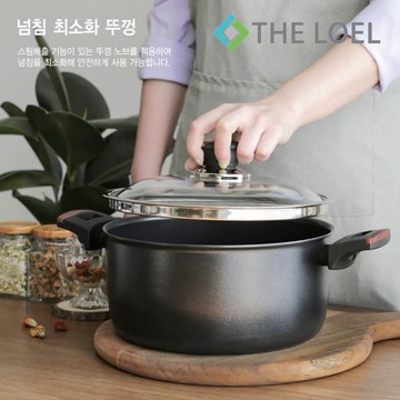 【THE LOEL】韓國天然原礦不挑爐不沾鍋系列-24cm耐磨雙耳湯鍋附鍋蓋