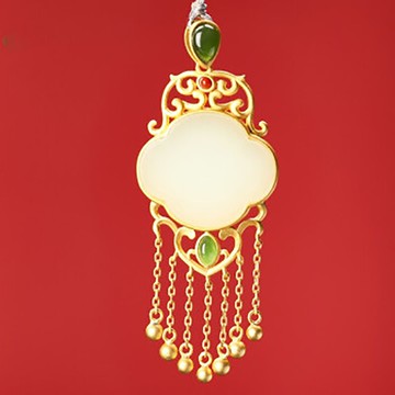 古風碧玉項鏈玉佩復古金女士流蘇吊墜毛衣鏈漢服唐裝旗袍配飾飾品