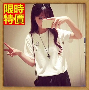 短袖T恤純棉上衣-刺繡簡約百搭小毛驢女裝68d49【獨家進口】【米蘭精品】