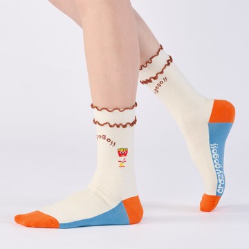 聯名Crazygogo_浪花朵朵 中筒襪 - 白(F)