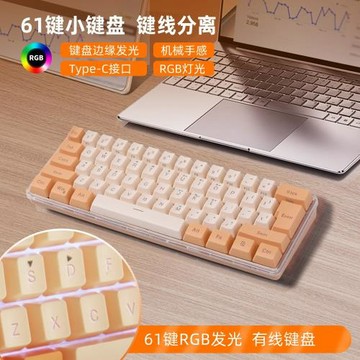 跨境現貨K401拼色RGB燈61鍵高顏值女生機械手感小型游戲有線鍵盤