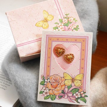 老又好古董珠寶  AVON 1991年金色縷空愛心貼耳針式耳環 P550