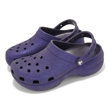 Crocs 卡駱馳 洞洞鞋 Classic Platform Glitter Clog W 女鞋 深鳶尾花 經典閃耀雲朵 2072415AS