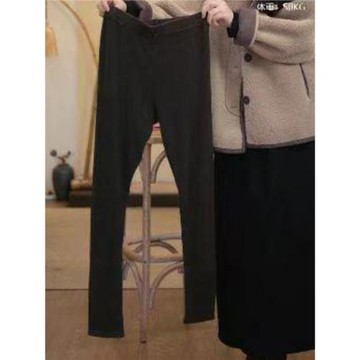 20422冬季新款休閑百搭炒色做舊針織棉磨毛松緊腰打底褲保暖褲女