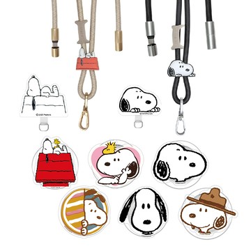 【1+1超值組】SNOOPY史努比 Type-C 二合一 65W PD 急速充電手機掛繩組+史努比 造型磁吸支架(隨機款1入)